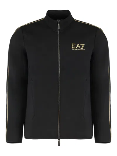 Ea7 Emporio Armani Techno Fabric Full-zip Sweatshirt In Black