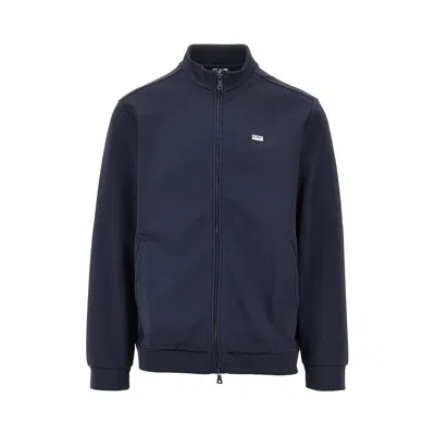 Ea7 Full-zip Sweatshirt With Logo Plate In Blue