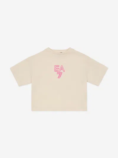 Ea7 Kids' Girls Logo T-shirt In Neutral