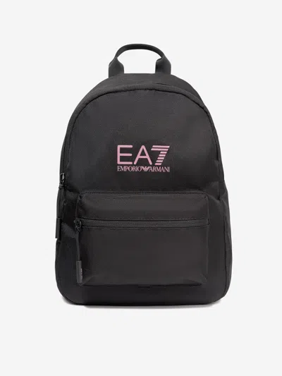 Ea7 Babies' Girls Pink Logo Backpack In Black