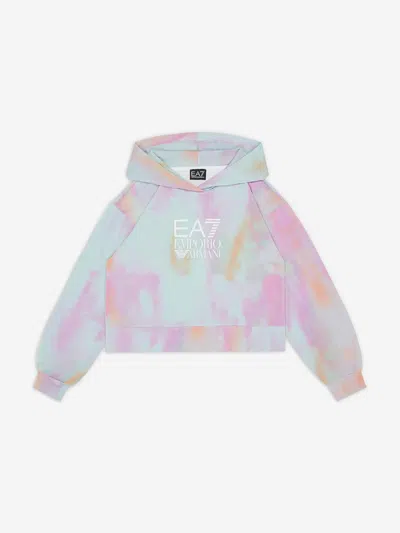 Ea7 Kids' Girls Tie Dye Cropped Hoodie In Multicoloured