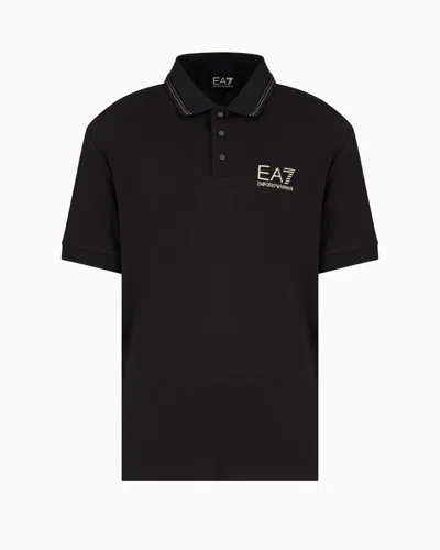 Ea7 Gold Label Short-sleeved Viscose-jersey Polo Shirt In Black