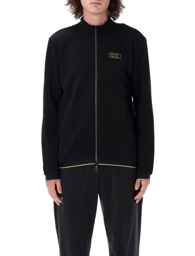 Ea7 Gold Label Stretch Technical-piqué Sweatshirt In Black