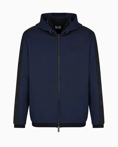 Ea7 Gold Label Stretch Technical Twill Hooded Sweatshirt In Black