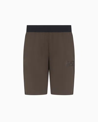 Ea7 Gold Label Stretch Technical Twill Shorts In Brown