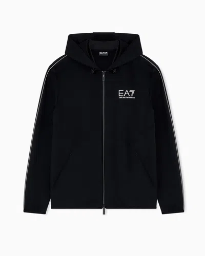 Ea7 Gold Label Viscose-blend Hooded Sweatshirt In Black