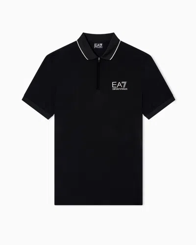 Ea7 Gold Label Viscose-blend Polo Shirt In Black