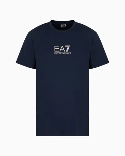 Ea7 Gold Label Viscose-jersey Crew-neck T-shirt In Navy_blue