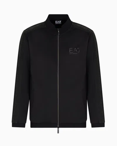 Ea7 Gold Label Zip-up Sweatshirt In Stretch Technical Twill In Black