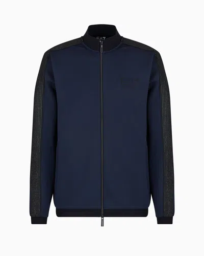 Ea7 Gold Label Zip-up Sweatshirt In Stretch Technical Twill In Navy Blue