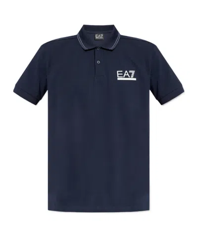 Ea7 Gold Label Short-sleeved Viscose-jersey Polo Shirt In Navy Blue