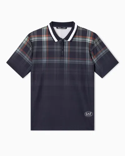 Ea7 Golf Club Polo Shirt In Stretch Technical Fabric With A Check Motif In Multi