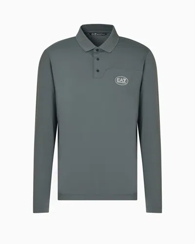 Ea7 Golf Pro Long-sleeved Polo Shirt In Ventus7 Technical Fabric In Gray