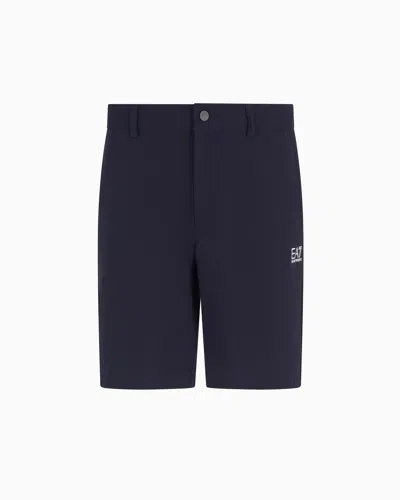 Ea7 Golf Pro Polo Bermuda Shorts In Ventus7 Technical Fabric In Navy Blue