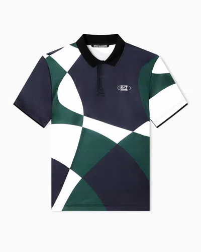 Ea7 Golf Pro Printed Polo Shirt In Ventus7 Technical Fabric In Blue