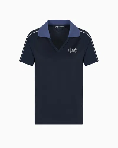 Ea7 Golf Pro V-neck Polo Shirt In Ventus7 Technical Fabric In Blue