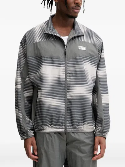 Ea7 Gradient-print Panelled Jacket In Gray