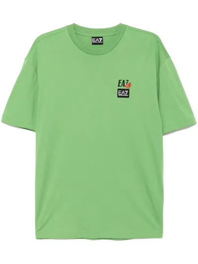 Ea7 Graffiti-print Cotton T-shirt In Green
