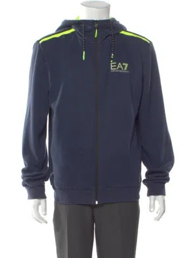Pre-owned Ea7 Graphic Print Mock Neck Hoodie In Blue