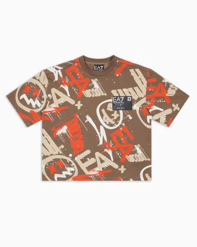 Ea7 Kids' Graphic Series Boy Cotton Jersey T-shirt In Green