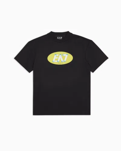 Ea7 Kids' Graphic Series Boy Cotton Jersey T-shirt With Print In Black