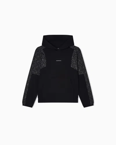 Ea7 Graphic Series Boy Hooded Pure Cotton Sweatshirt In Black