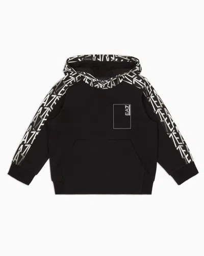 Ea7 Kids' Graphic Series Boy Hooded Sweatshirt In Black
