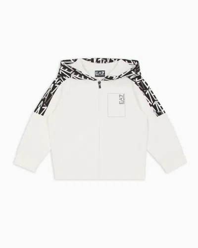 Ea7 Kids' Graphic Series Boy Zip-up Sweatshirt With Hood In White
