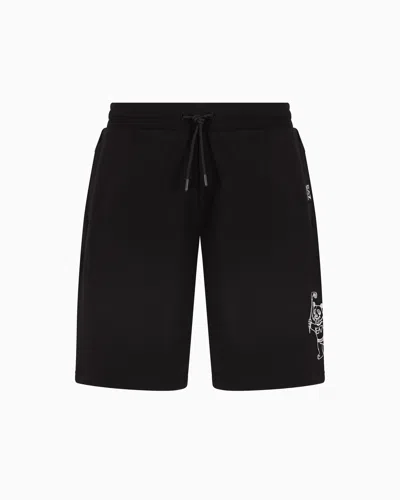 Ea7 Graphic Series Cotton Bermuda Shorts In Black