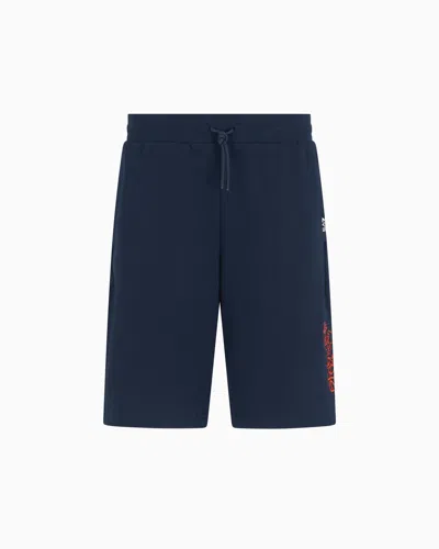 Ea7 Graphic Series Cotton Bermuda Shorts In Navy_blue