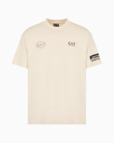 Ea7 Graphic Series Cotton-jersey Crew-neck T-shirt In Neutral