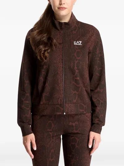 Ea7 Graphic Series Regular-fit Zip-up Sweatshirt In Brown