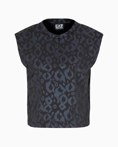 Ea7 Graphic Series Stretch-cotton Crew-neck Top In Black