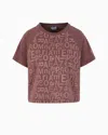 Ea7 Graphic Series Stretch-cotton Cropped T-shirt With All-over Print In Brown