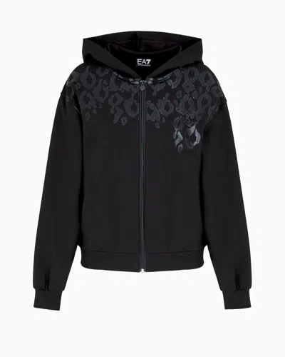 Ea7 Graphic Series Stretch-cotton Hooded Sweatshirt In Black