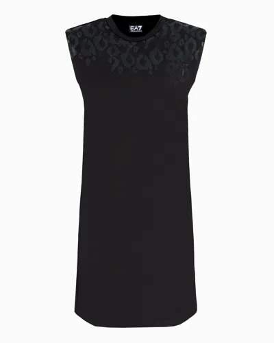 Ea7 Graphic Series Stretch Cotton Short Dress In Black