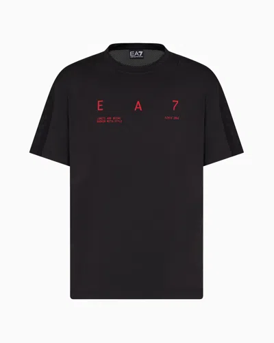 Ea7 Graphic Series Stretch Technical Fabric Crew-neck T-shirt In Black