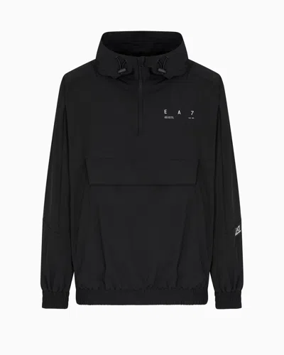 Ea7 Graphic Series Stretch Technical Fabric Hooded Jacket In Black