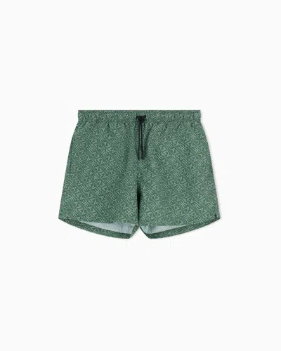 Ea7 Graphic Series Swim Trunks With Monogram Print In Multi
