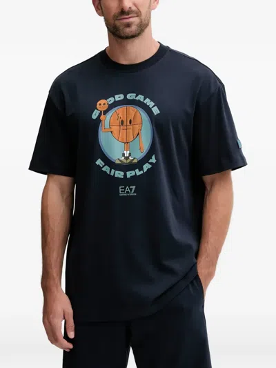 Ea7 Graphic-print Cotton T-shirt In Blue
