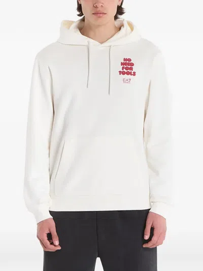 Ea7 Graphic-print Hoodie In Neutral