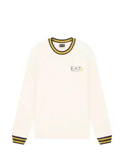 Ea7 Graphic-print Striped-trim Sweatshirt In Neutral