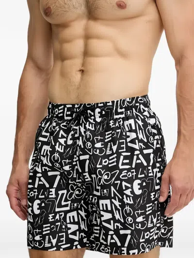 Ea7 Graphic-print Swim Shorts In Black