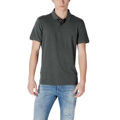 Ea7 Dark Green Solid Shirt Collar Polo In Gray