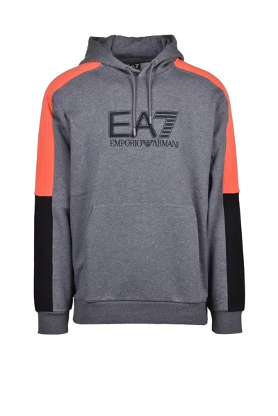 Ea7 Grey Panel Hooded Sweatshirt In Gray