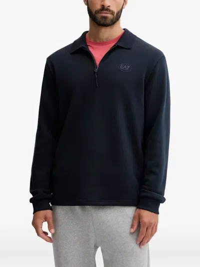 Ea7 Half-zip Logo Sweater In Blue