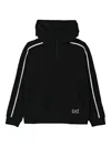 Ea7 Half-zip Stripe-detail Hoodie In Black