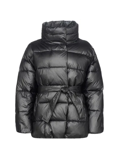 Ea7 High-neck Belted Jacket In Black