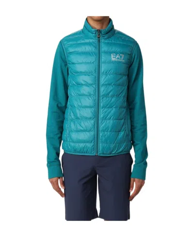 Ea7 High-necked Quilted Down Jacket In Blue