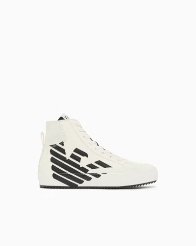 Ea7 Baskets Montantes À Lacets Avec Des Motifs Géométriques In Blanc